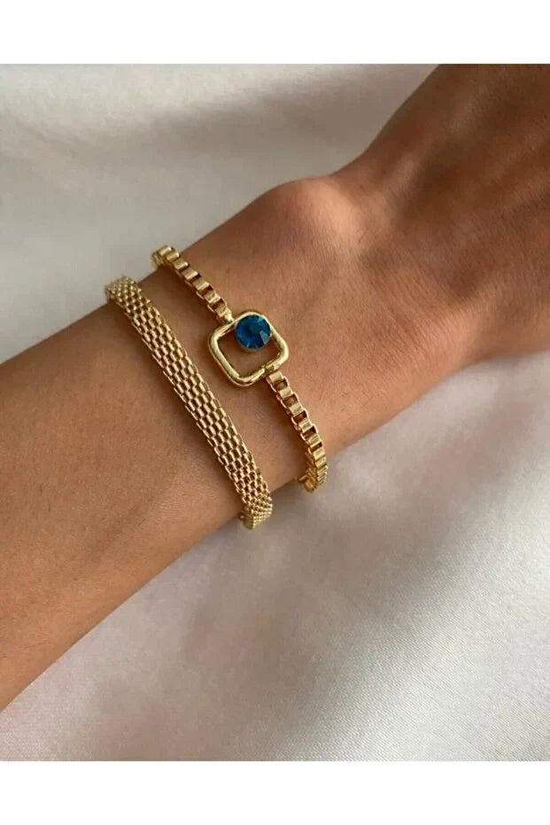 Blue Sparkle Bracelet Set Elegant Layered Jewelry for Women - Teleplus blue sparkle bracelet set