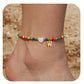 Bohemia Letter Anklet Asian Style Small Rice-shaped Beads Love Letter - Bohemia Stainless Steel Letter Anklet for Women