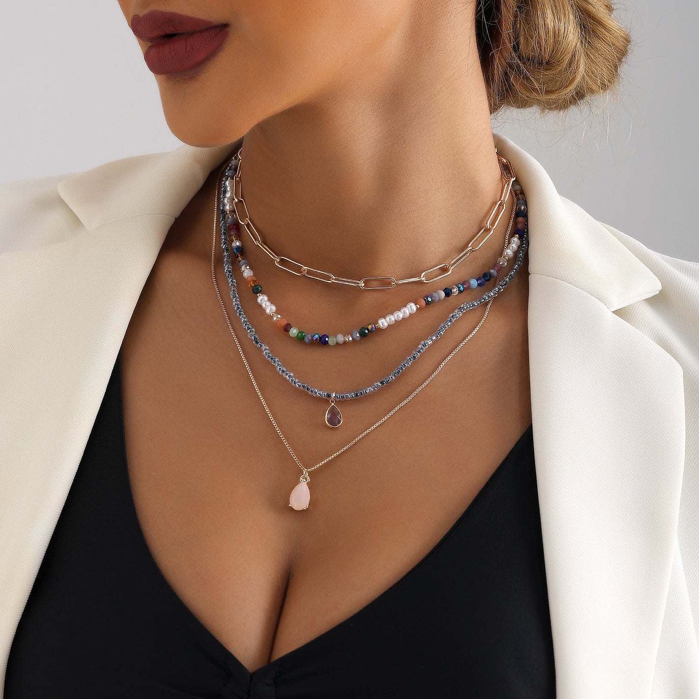 Women Pendant Alloy Necklace Clavicle Chain Geometric Jewelry for the United States - Bohemian Multi-layer