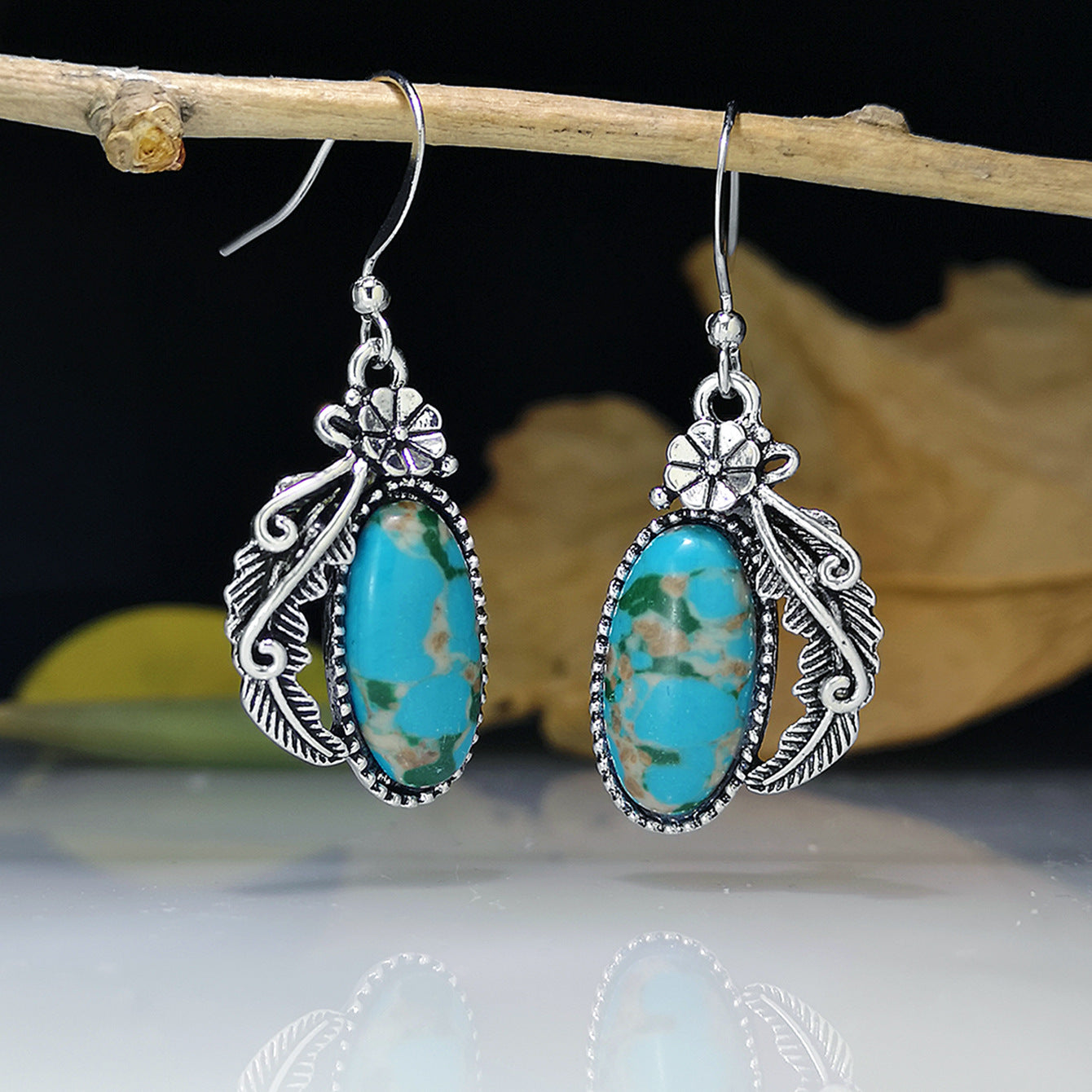 Bohemian Creative Flower Leaf Shaped And Turquoise Earrings - Earrings That Bring Out Your Inner Flower Child