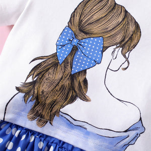 Bow Avatar Short Suit for Girls 4Y-7Y Summer Polyester Skirt Set - Sleeve Style Tiny Trendsetters bow avatar short