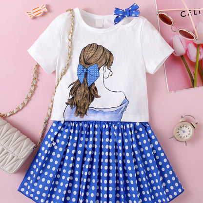 Bow Avatar Short Sleeves And Skirt Casual Suit - Bow Avatar Short Sleeve Style for Tiny Trendsetters