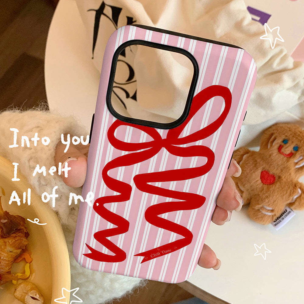 Bow Pink Frosted Two-in-One Case for Max iPhone 11 12 14 Pro - max iphone pro plus