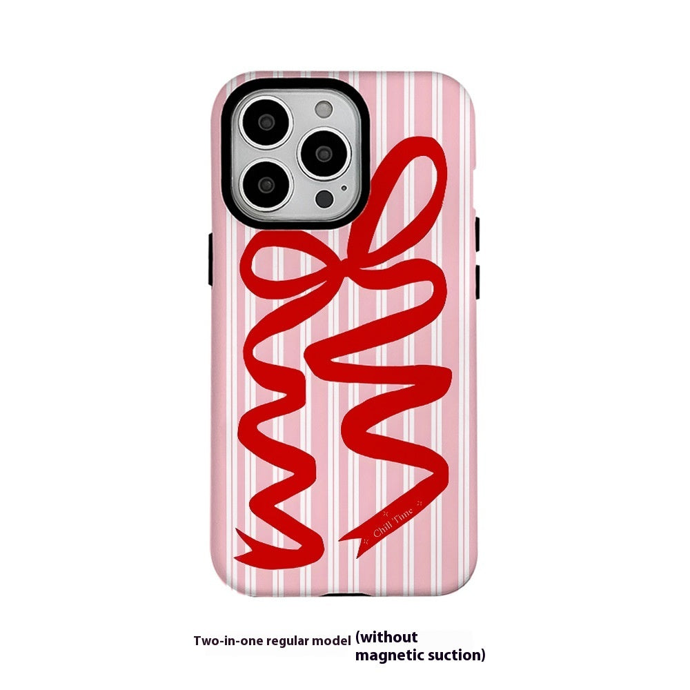 Bow Pink Frosted Two-in-One Case for Max iPhone 11 12 14 Pro - max iphone pro plus