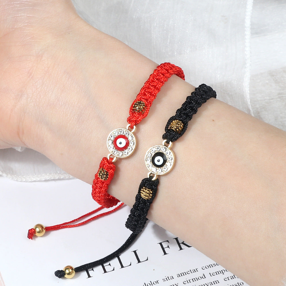 Bow Red Rope Safety Lock Devil’s Eye Bracelet - Bow Red Rope Safety Lock Bracelet with Pink Eyes