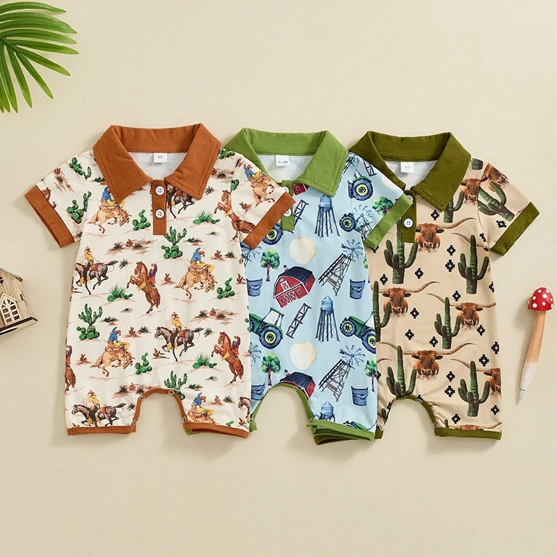 Boy Western Element Short Sleeve Rompers - Boy Western Element Short Sleeve Rompers for Toddlers