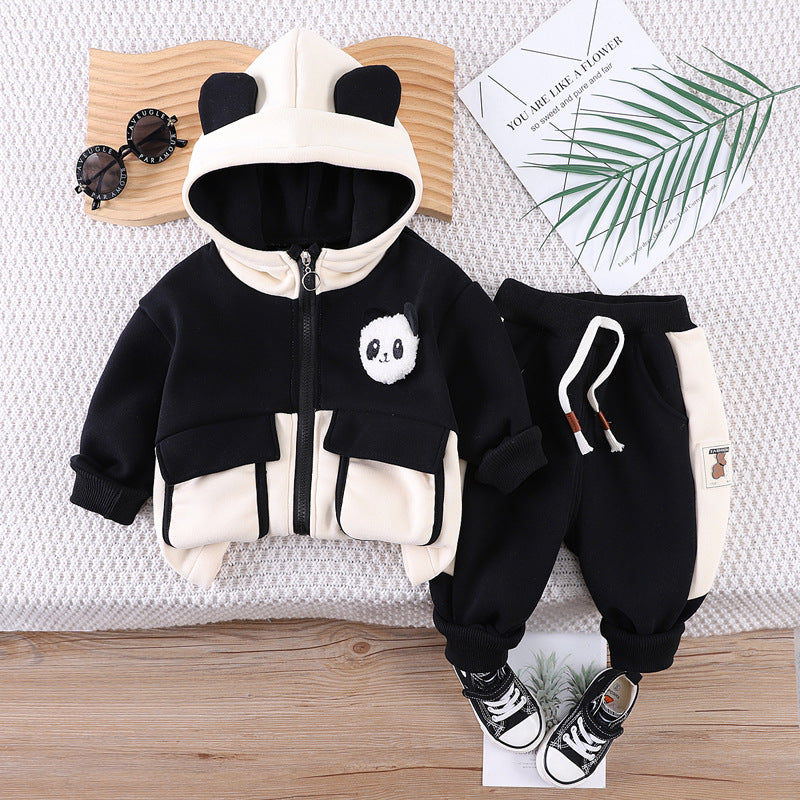 Boys And Girls Casual Fleece-lined Two-piece Suit - Panda Polar Fleece Two-Piece for Cozy Tiny Humans