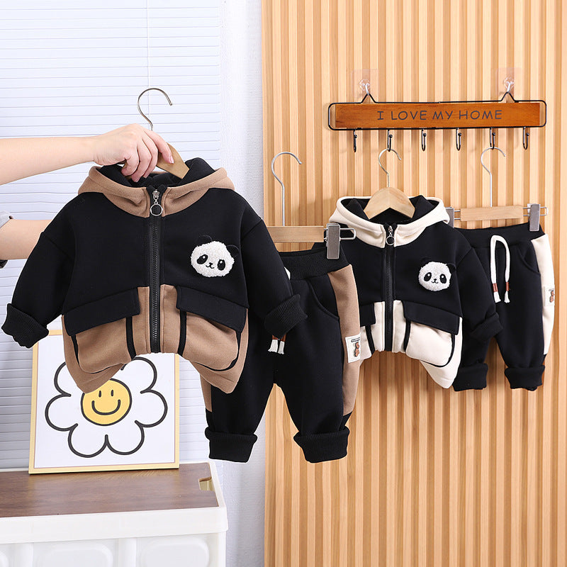 Boys And Girls Casual Fleece-lined Two-piece Suit - Panda Polar Fleece Two-Piece for Cozy Tiny Humans