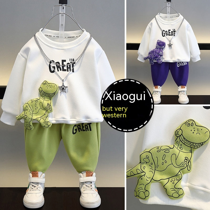 Boys And Girls Sweater Three-dimensional Dinosaur Two-piece Set Children - Dino-mite Sweater Set for Tiny T-Rex Fans