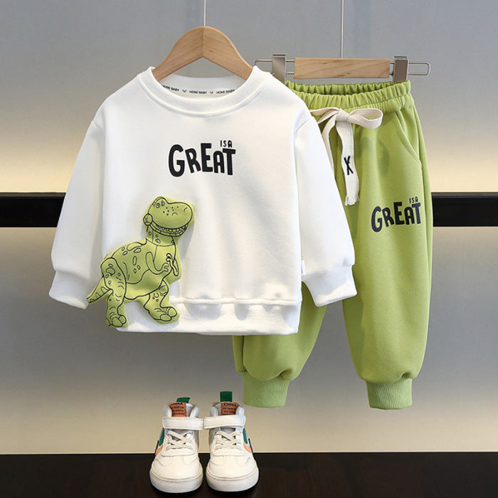 Cartoon Animal Kids Outfit with Pants and Gift Box in United States - Dino-mite Sweater Set for Tiny T-Rex Fans united