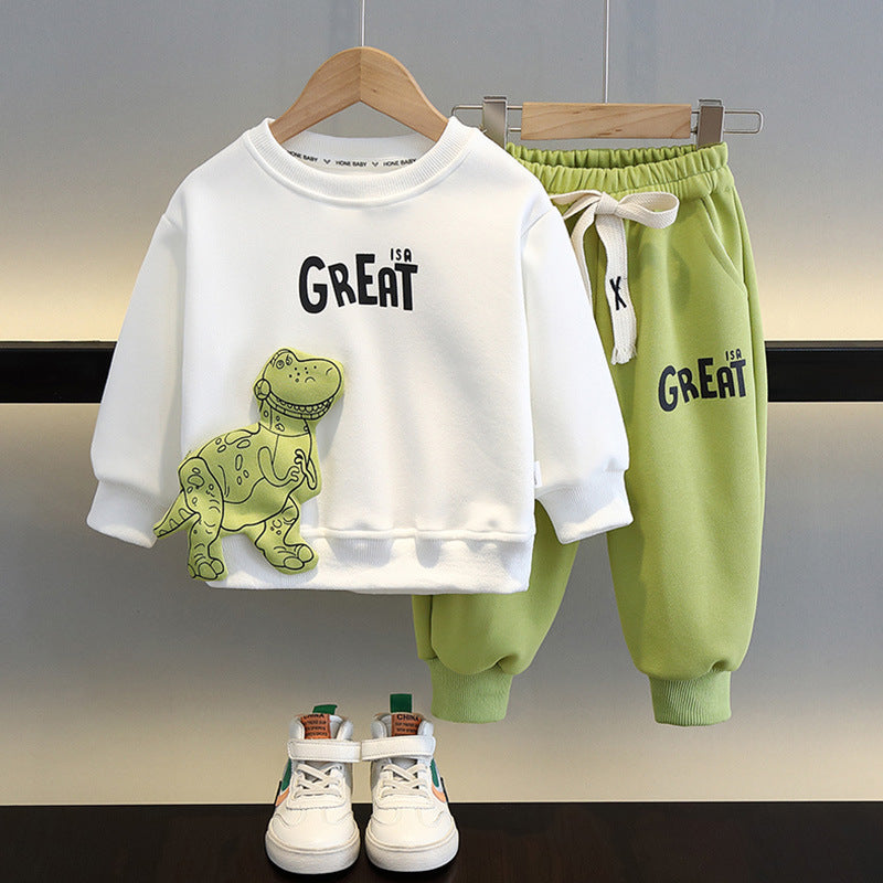 Boys And Girls Sweater Three-dimensional Dinosaur Two-piece Set Children - Dino-mite Sweater Set for Tiny T-Rex Fans