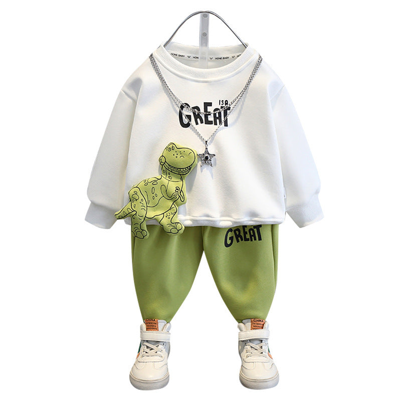 Boys And Girls Sweater Three-dimensional Dinosaur Two-piece Set Children - Dino-mite Sweater Set for Tiny T-Rex Fans