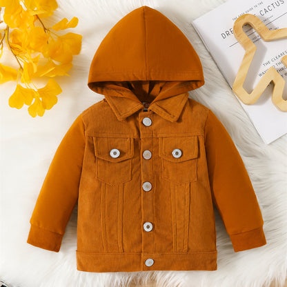 Boys’ Corduroy Long-sleeved Double-Pocket Jacket - Corduroy Jacket for Boys: Style with Pockets and Fun