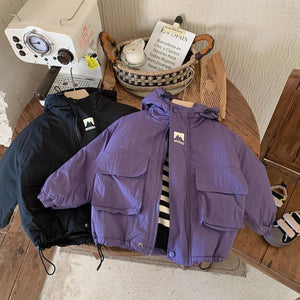 Boys Fashion Personality Hoodie Padded Black and Purple for Winter - boys fashion personality hoodie padded