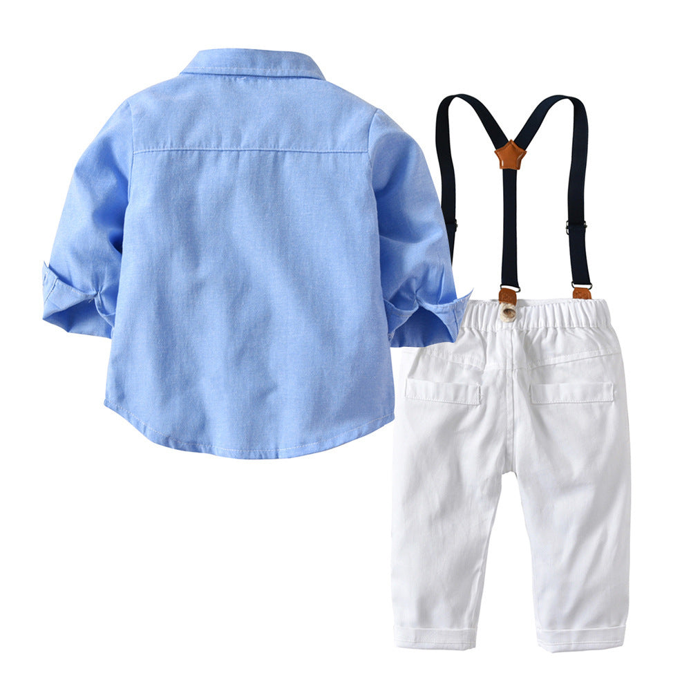 Boys Gentleman Bib Pant Suit Long Sleeve Bow Tie - Long Sleeve Bib Suit Guaranteed to Class Up Playtime