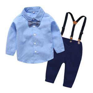 Boys Gentleman Bib Pant Suit Long Sleeve Bow Tie - Long Sleeve Bib Suit Guaranteed to Class Up Playtime