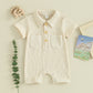 Boy’s Lapel Short Sleeve Waffle Jumpsuit - Tiny Tots in Style: Boy’s Waffle Jumpsuit Fun