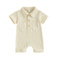 Boy’s Lapel Short Sleeve Waffle Jumpsuit - Tiny Tots in Style: Boy’s Waffle Jumpsuit Fun