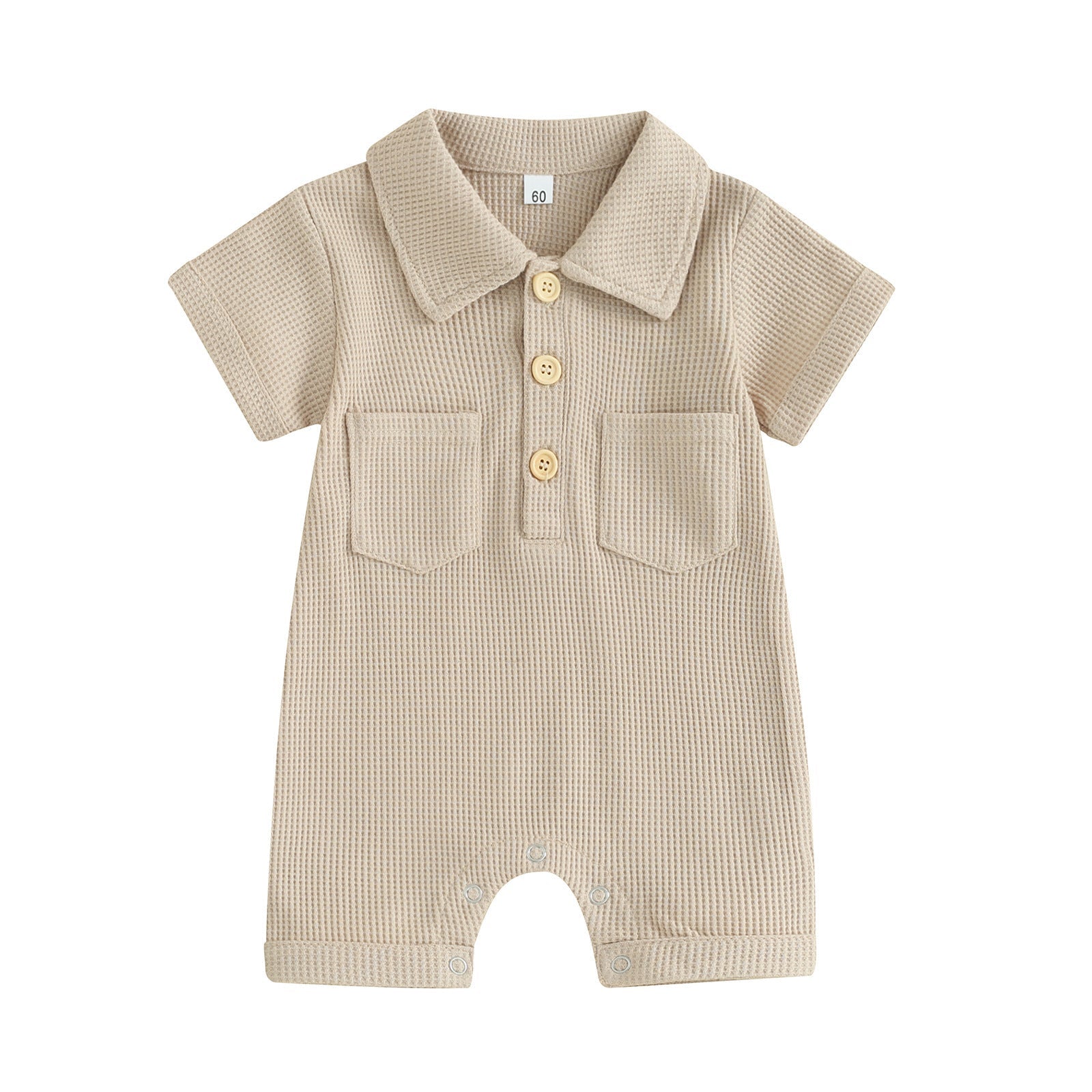 Boy’s Lapel Short Sleeve Waffle Jumpsuit - Tiny Tots in Style: Boy’s Waffle Jumpsuit Fun