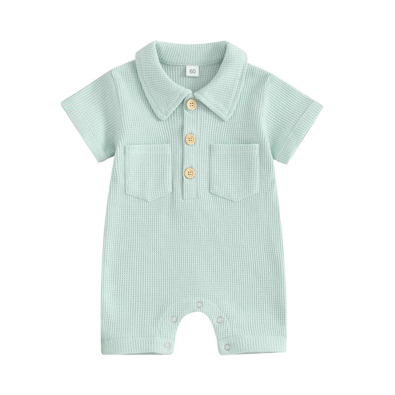 Boy’s Lapel Short Sleeve Waffle Jumpsuit - Tiny Tots in Style: Boy’s Waffle Jumpsuit Fun