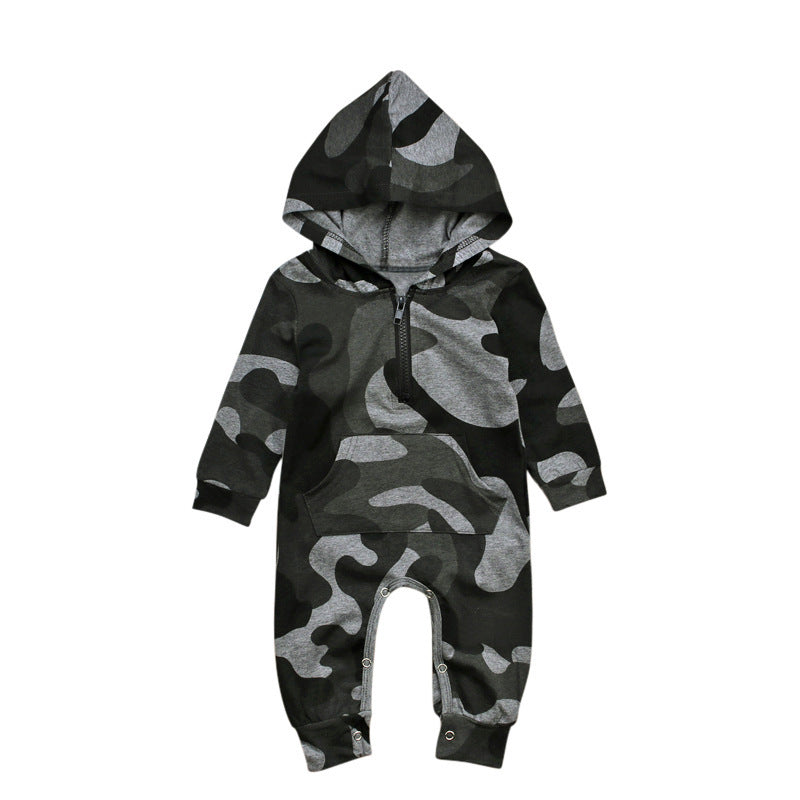 Boys’ Long-sleeved Hooded Camouflage Jumpsuit - Boys Long Sleeve Hooded Camo Jumpsuit for Toddlers