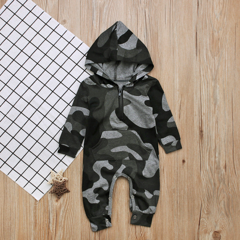 Boys’ Long-sleeved Hooded Camouflage Jumpsuit - Boys Long Sleeve Hooded Camo Jumpsuit for Toddlers