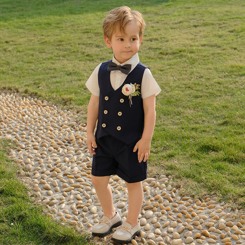 Boys Spring Suit Sets for United States CHF Occasion in Navy Khaki Black - Style Vest Shorts Bow-tie Magic united