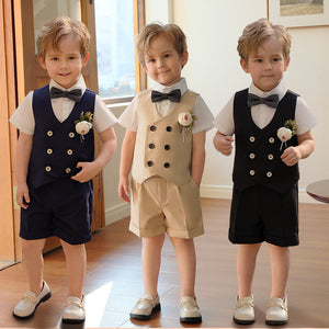 Boys Spring Suit Sets for United States CHF Occasion in Navy Khaki Black - Style Vest Shorts Bow-tie Magic united