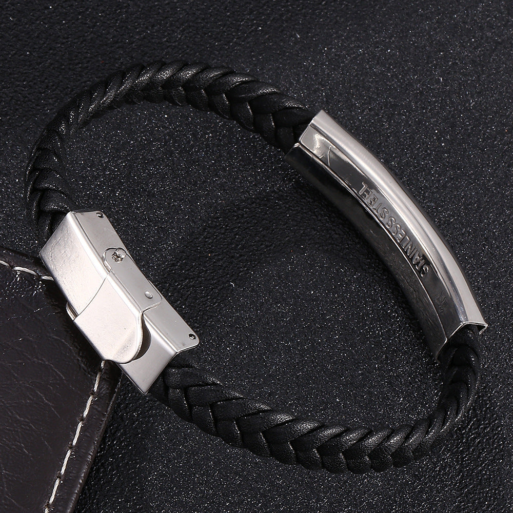 Bracelet Leather Rope Hand-woven Watch Chain Neutral Creative Simple - Black Leather Hand-woven Watch Chain Bracelet