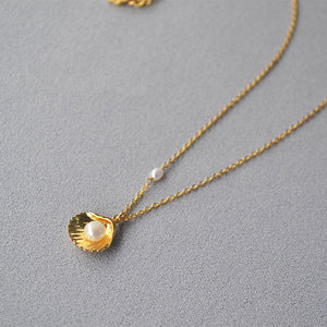 Brass Gold-plated Minimalist Gold Shell Freshwater Pearl Necklace - Chic Gold Shell Necklace for Pearl Lovers with Style