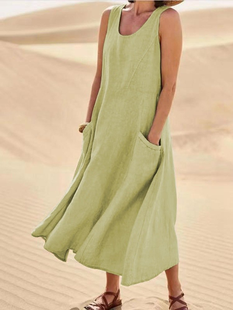Breathable Cotton Linen Summer Dress for Women Lightweight Casual Sundress - cotton linen