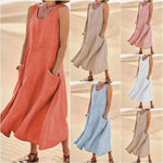 Breathable Cotton Linen Summer Dress for Women Lightweight Casual Sundress - cotton linen