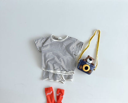 Cotton Striped Short Sleeve Suit for Toddlers in US Sizes - Cool Kids Thrive Breathable Stripes united states chf short