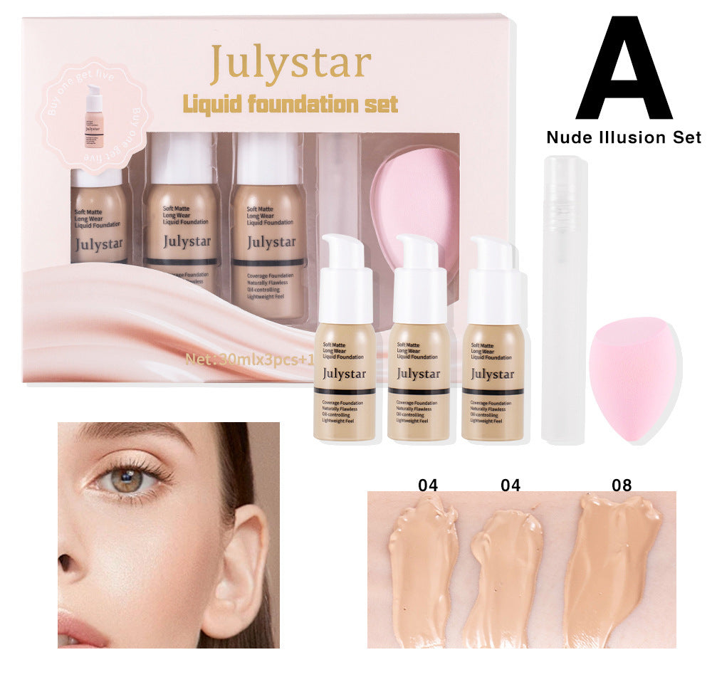 Brightening Liquid Foundation Set for Natural Finish and Moisturizing Look - finishing liquid foundation suit