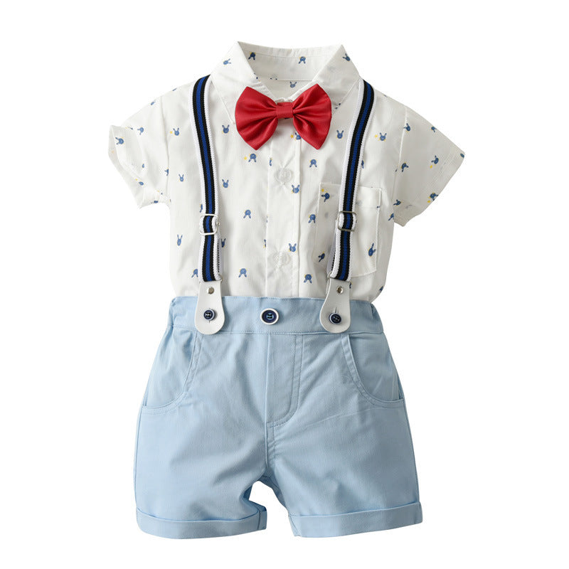 Cartoon Blue Pants Shorts Set for Boys in U.S. Sizes with Cotton Fabric - Suspenders So Fine They Should Wear a Bowler