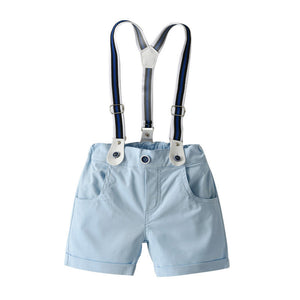 Cartoon Blue Pants Shorts Set for Boys in U.S. Sizes with Cotton Fabric - Suspenders So Fine They Should Wear a Bowler