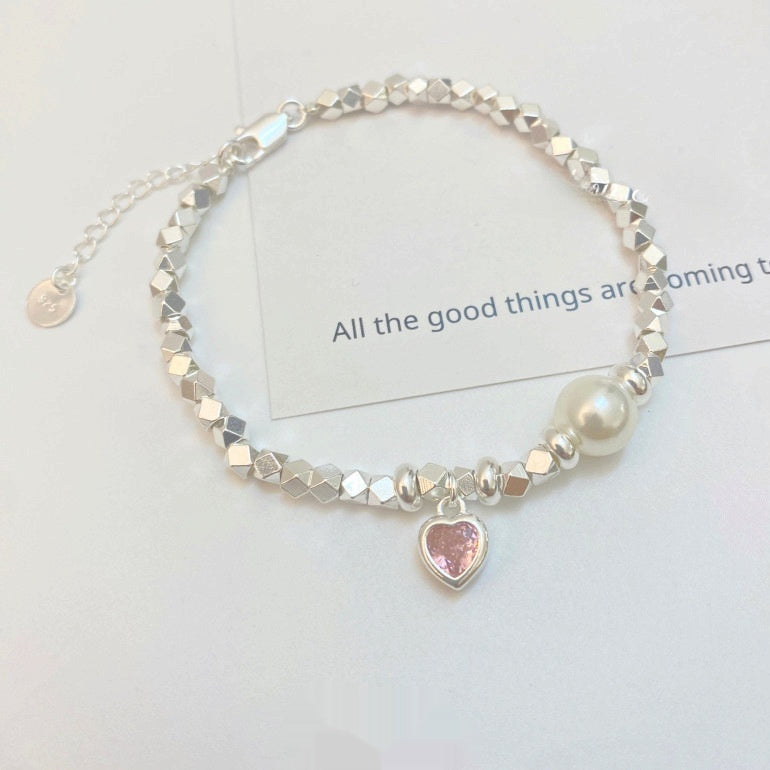 Broken Silver Heart Bracelet Women’s Fashionable Elegant Pearl - Elegant Broken Silver Heart Bracelet for Women