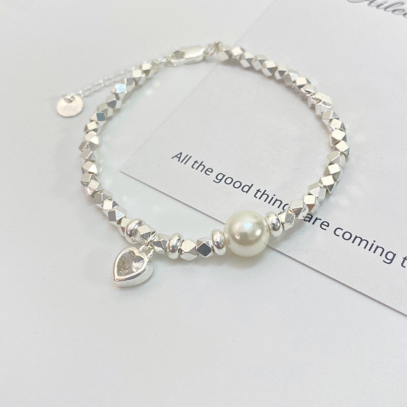 Broken Silver Heart Bracelet Women’s Fashionable Elegant Pearl - Elegant Broken Silver Heart Bracelet for Women