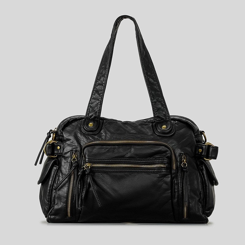 Brown and Black PU Leather Polyester Lining Tote Bag for Women - Teleplus