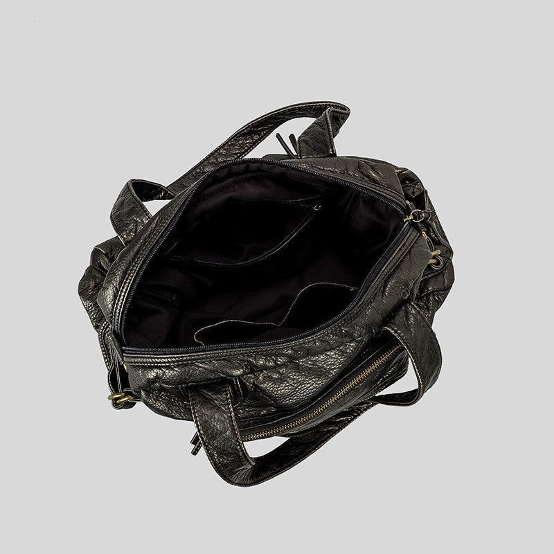 Brown and Black PU Leather Polyester Lining Tote Bag for Women - Teleplus