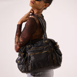 Brown and Black PU Leather Polyester Lining Tote Bag for Women - Teleplus