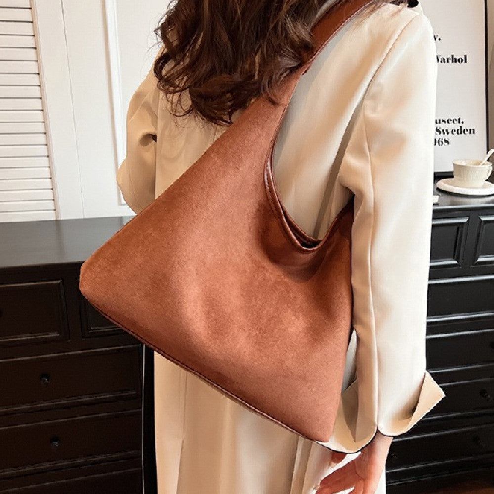 Brown and Purplish Red Suede Shoulder Bag with Polyester Suitcase Style - Teleplus tote bag suede shoulder