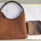 Brown and Purplish Red Suede Shoulder Bag with Polyester Suitcase Style - Teleplus tote bag suede shoulder