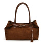 Brown Black PU Leather Tote Bag Urban Casual Shoulder Handbag for Women