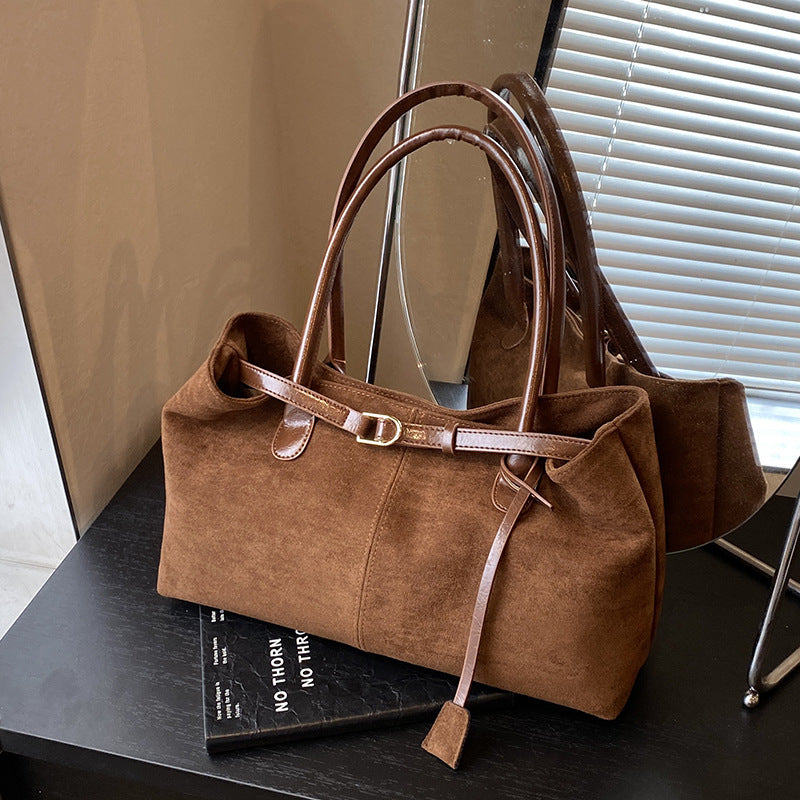 Brown Black PU Leather Tote Bag Urban Casual Shoulder Handbag for Women