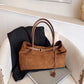 Brown Black PU Leather Tote Bag Urban Casual Shoulder Handbag for Women