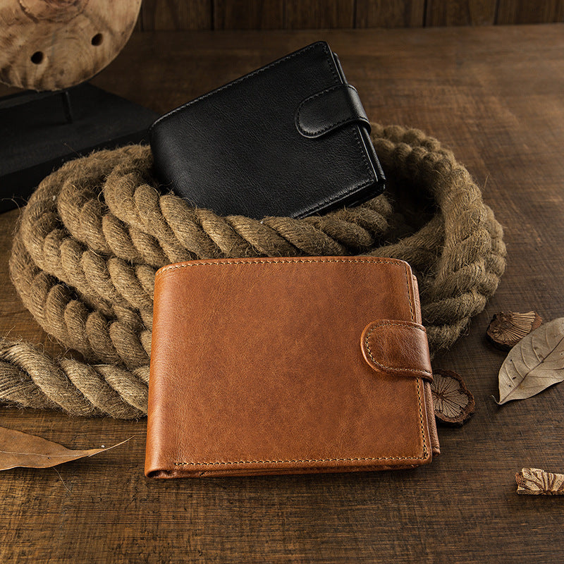 Brown Cowhide Wallet with Card Slots Coin Pocket and Four Compartments for the United States - Short Men Swiss Army