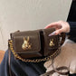 Women brown baguette bag with squirrel accessory design stylish shoulder handbag