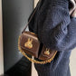 Women brown baguette bag with squirrel accessory design stylish shoulder handbag