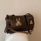 Women brown baguette bag with squirrel accessory design stylish shoulder handbag